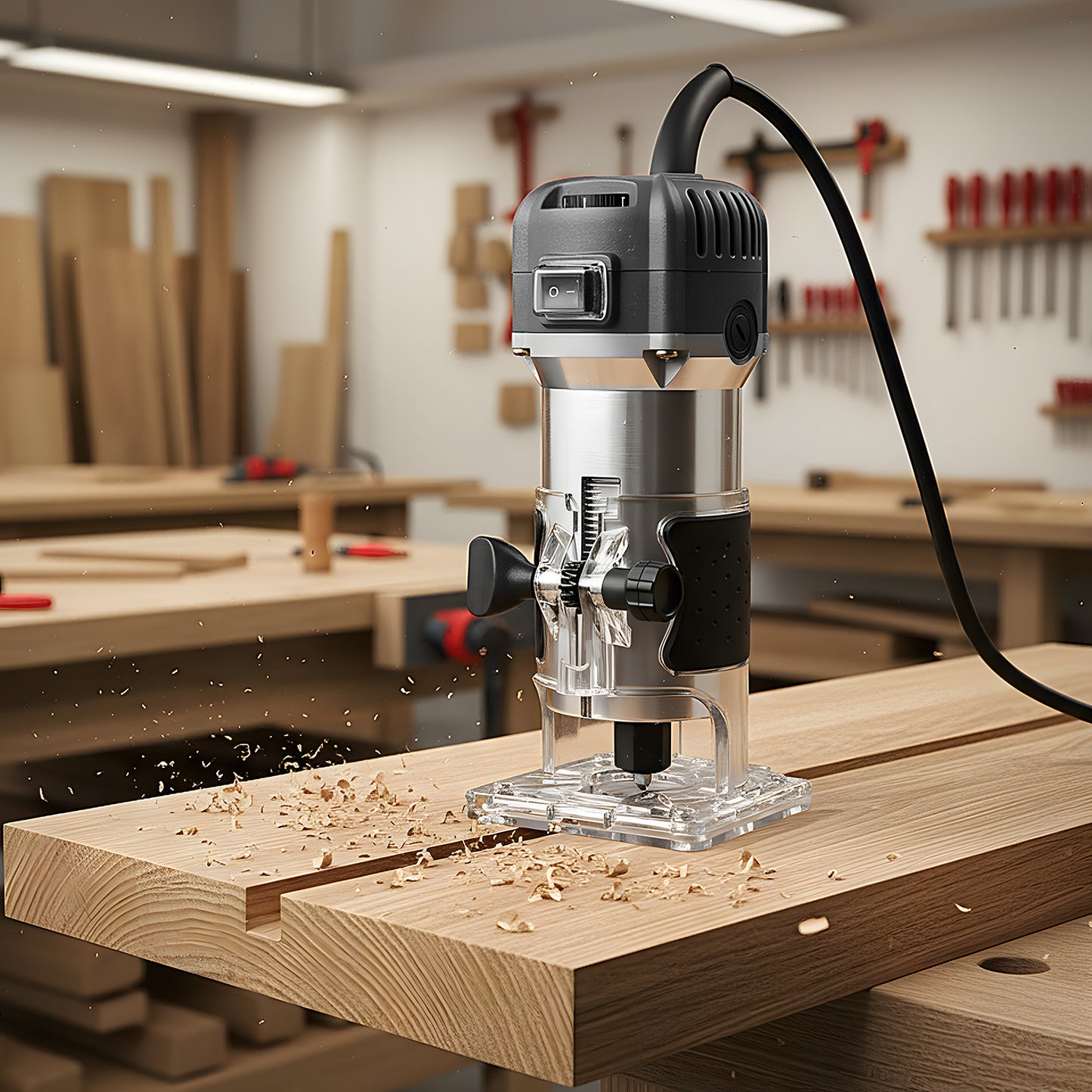 800W 6-Speed Electric Wood Router with Router Bits Set