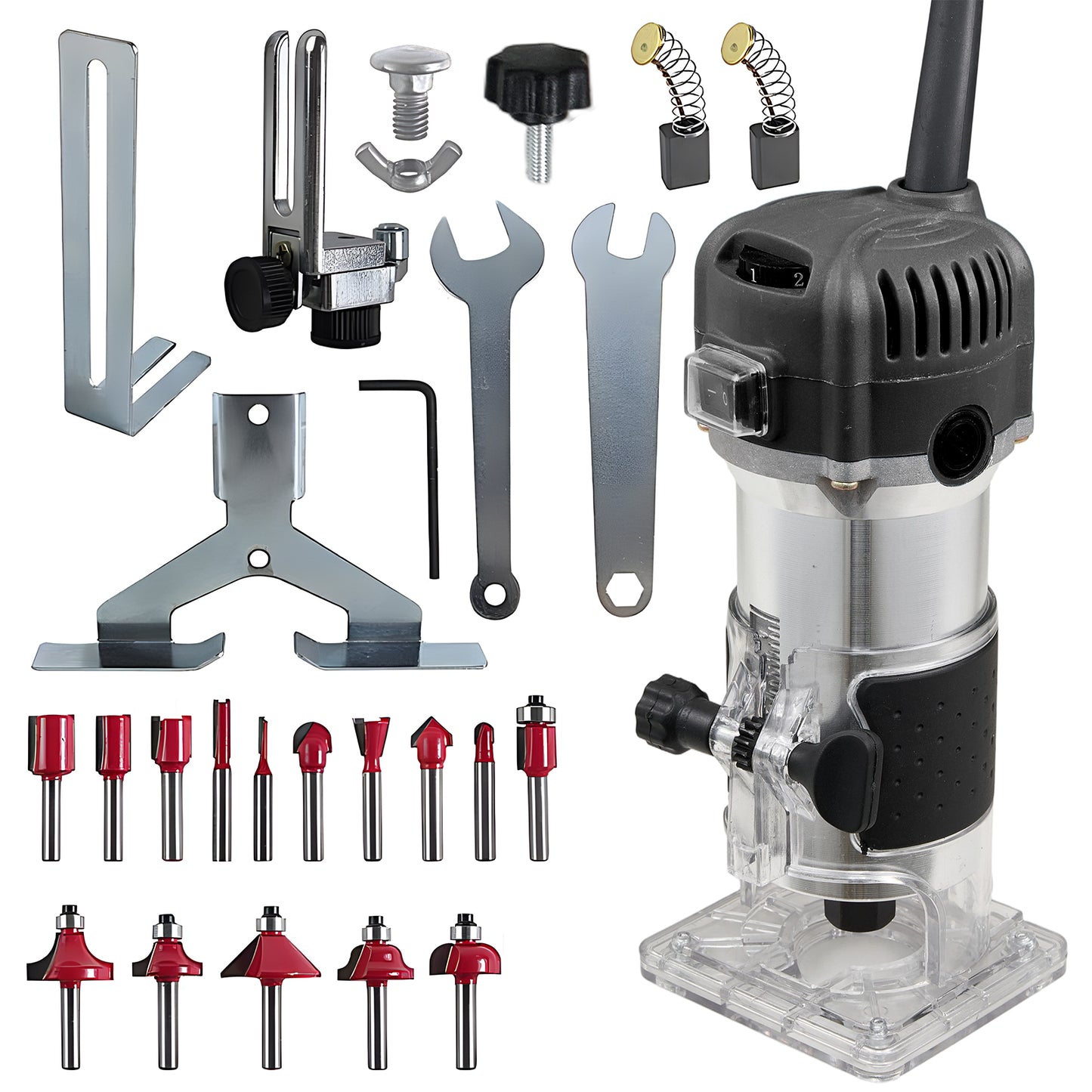 800W 6-Speed Electric Wood Router with Router Bits Set