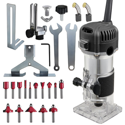 800W 6-Speed Electric Wood Router with Router Bits Set