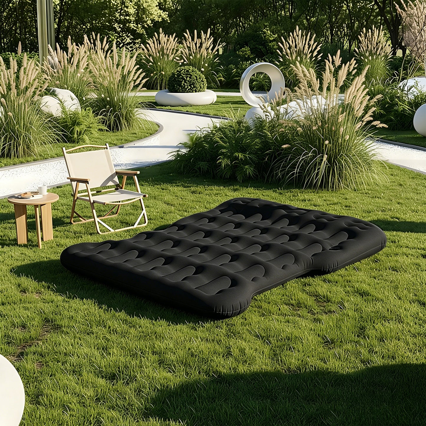 Inflatable Flocked Car Air Mattress with Built-in Pump