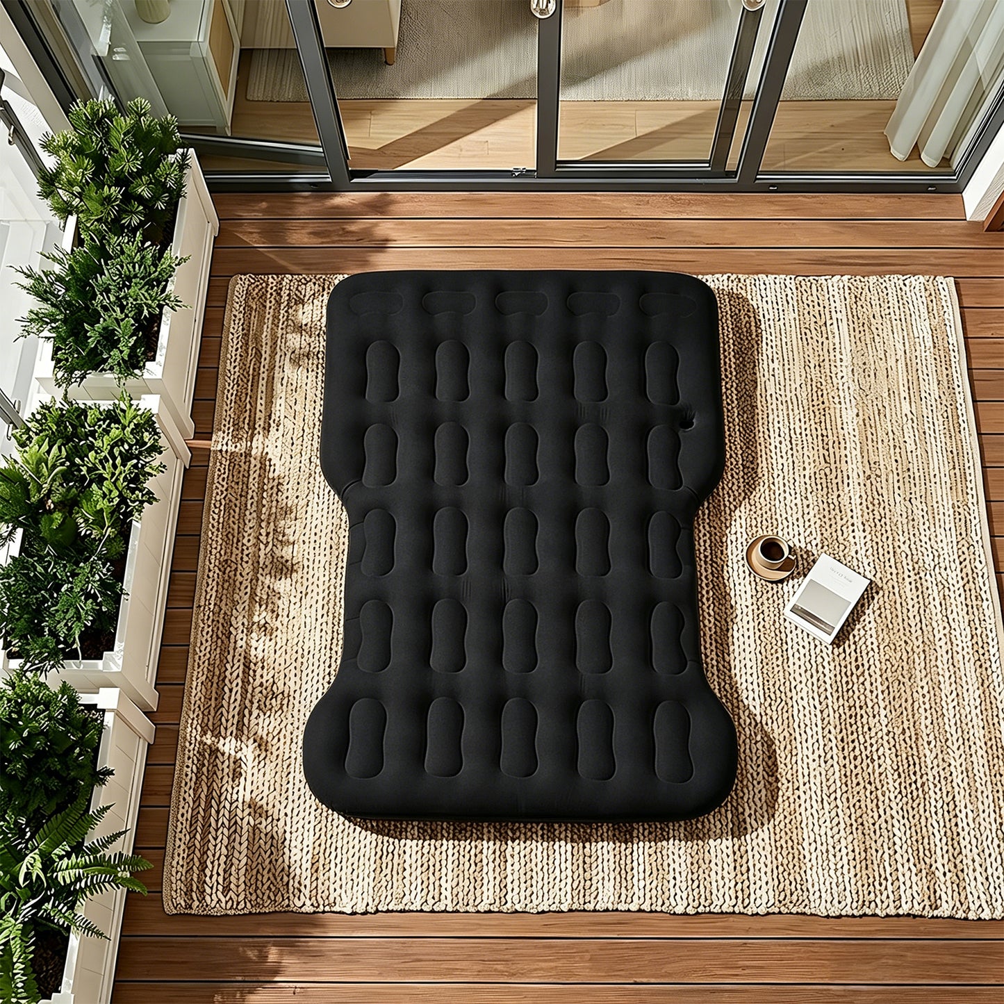 Inflatable Flocked Car Air Mattress with Built-in Pump