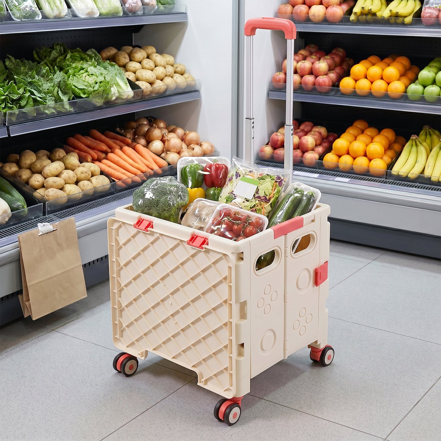 Folding 32L Shopping Trolley Cart with Wheels