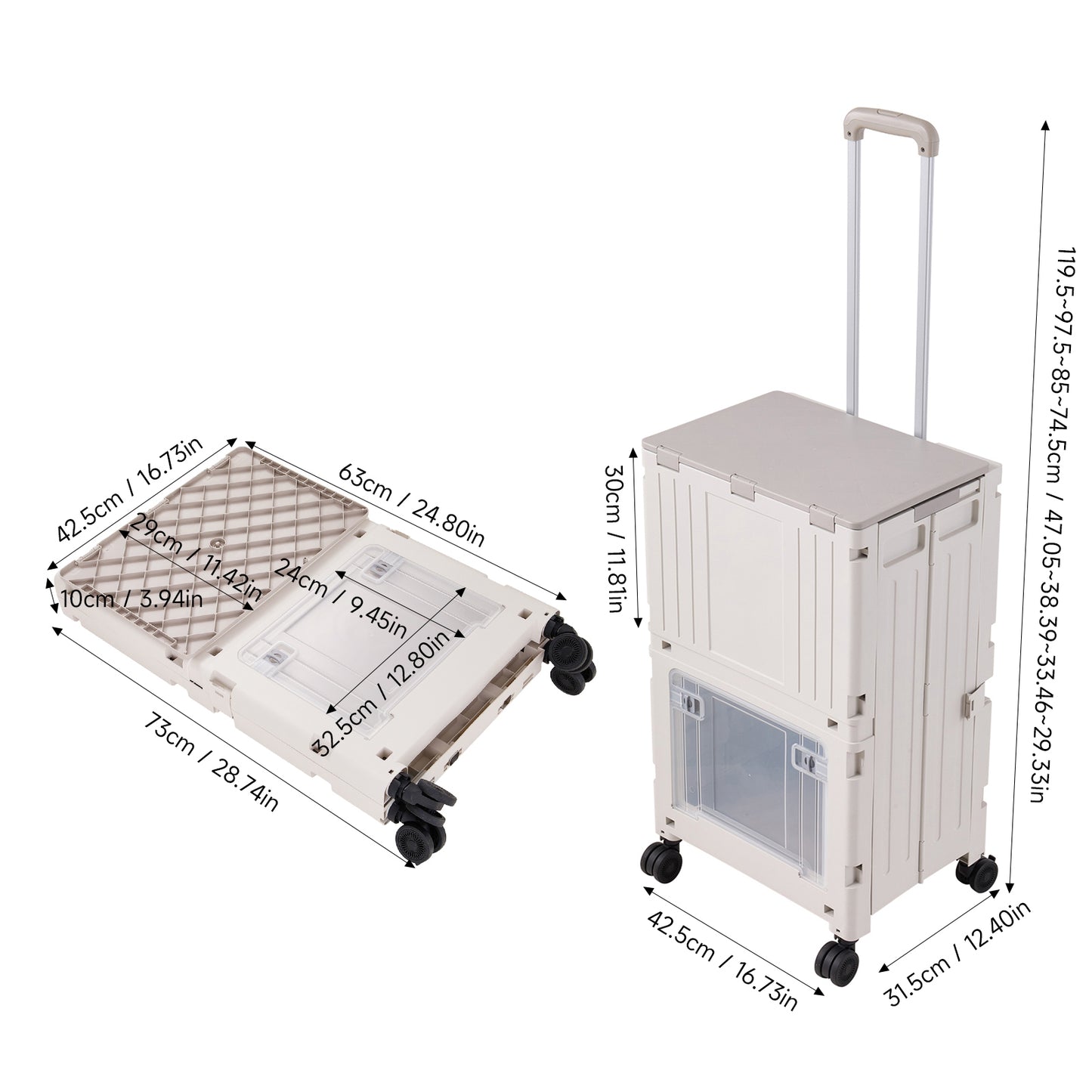 2-Tier Folding 72L Shopping Trolley Cart with Wheels