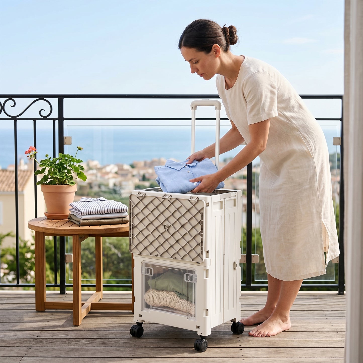 2-Tier Folding 72L Shopping Trolley Cart with Wheels