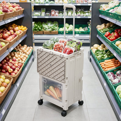 2-Tier Folding 72L Shopping Trolley Cart with Wheels