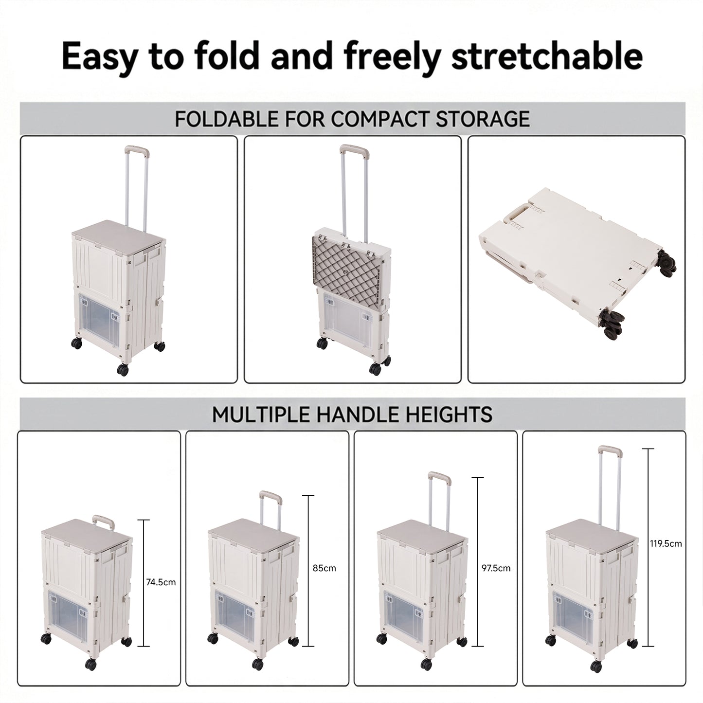 2-Tier Folding 72L Shopping Trolley Cart with Wheels