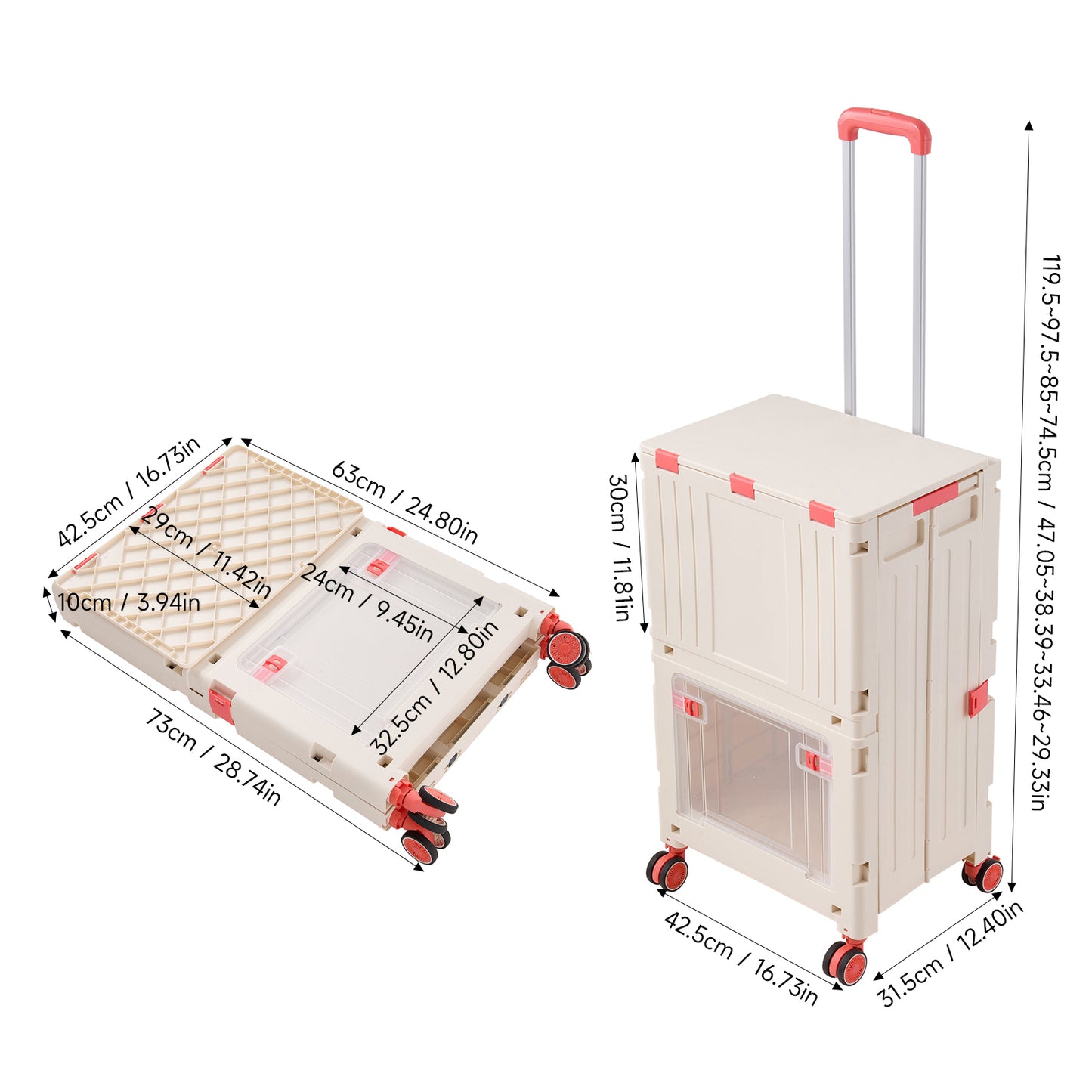 2-Tier Folding 72L Shopping Trolley Cart with Wheels