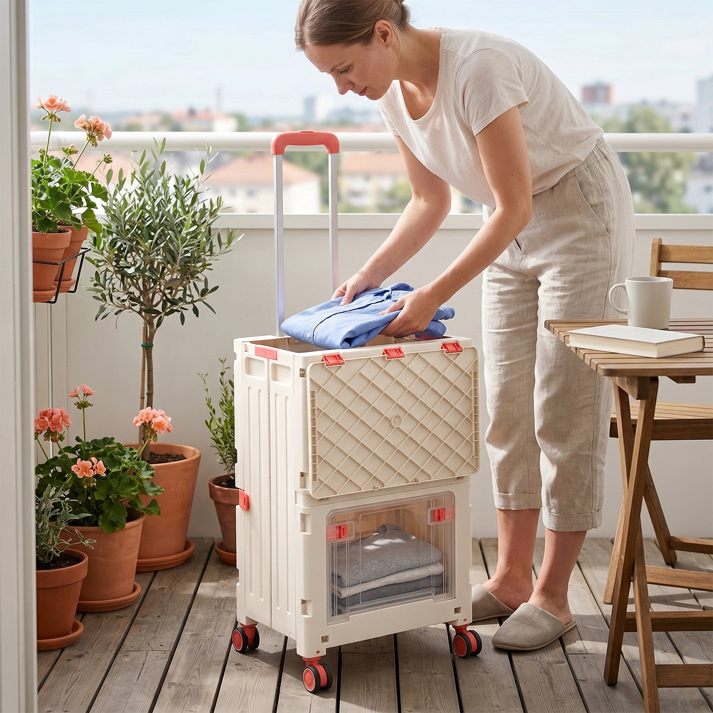 2-Tier Folding 72L Shopping Trolley Cart with Wheels