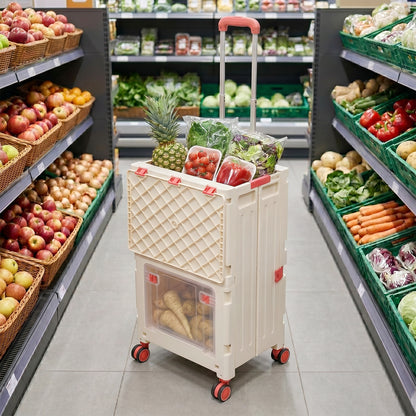 2-Tier Folding 72L Shopping Trolley Cart with Wheels