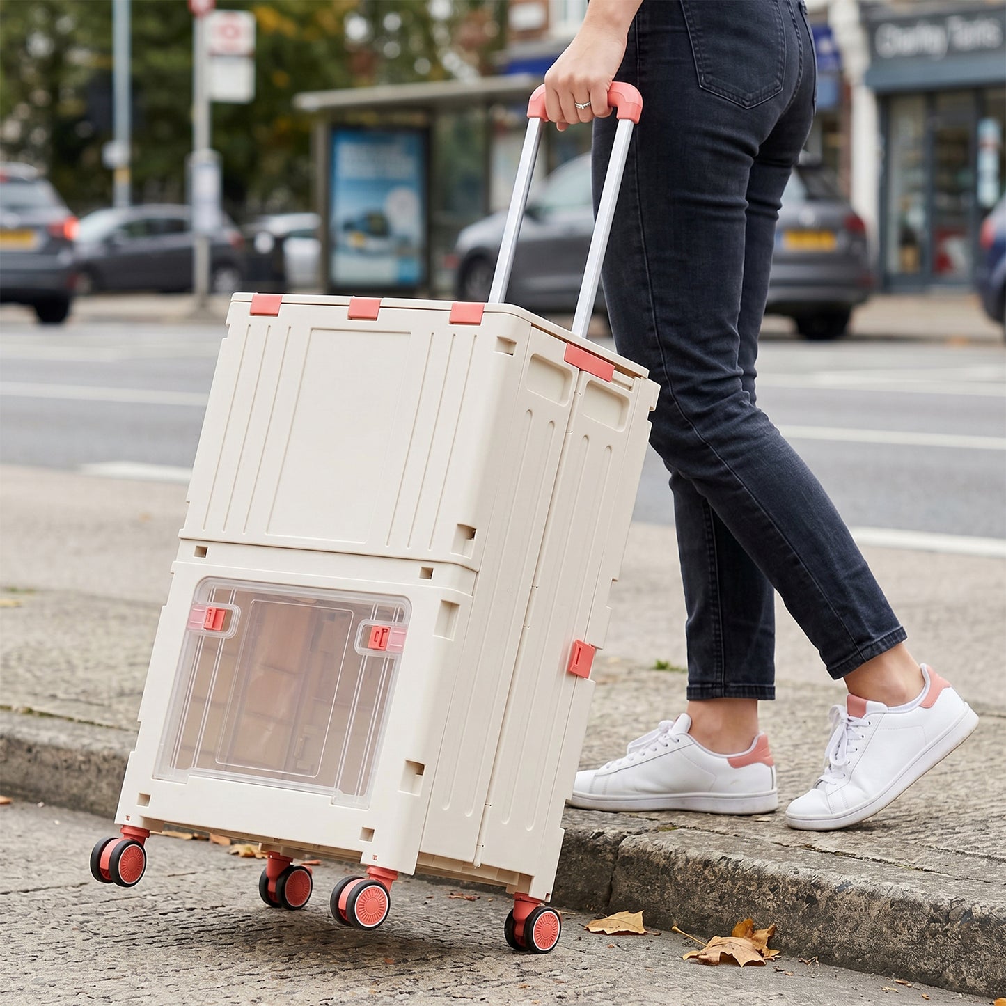 2-Tier Folding 72L Shopping Trolley Cart with Wheels