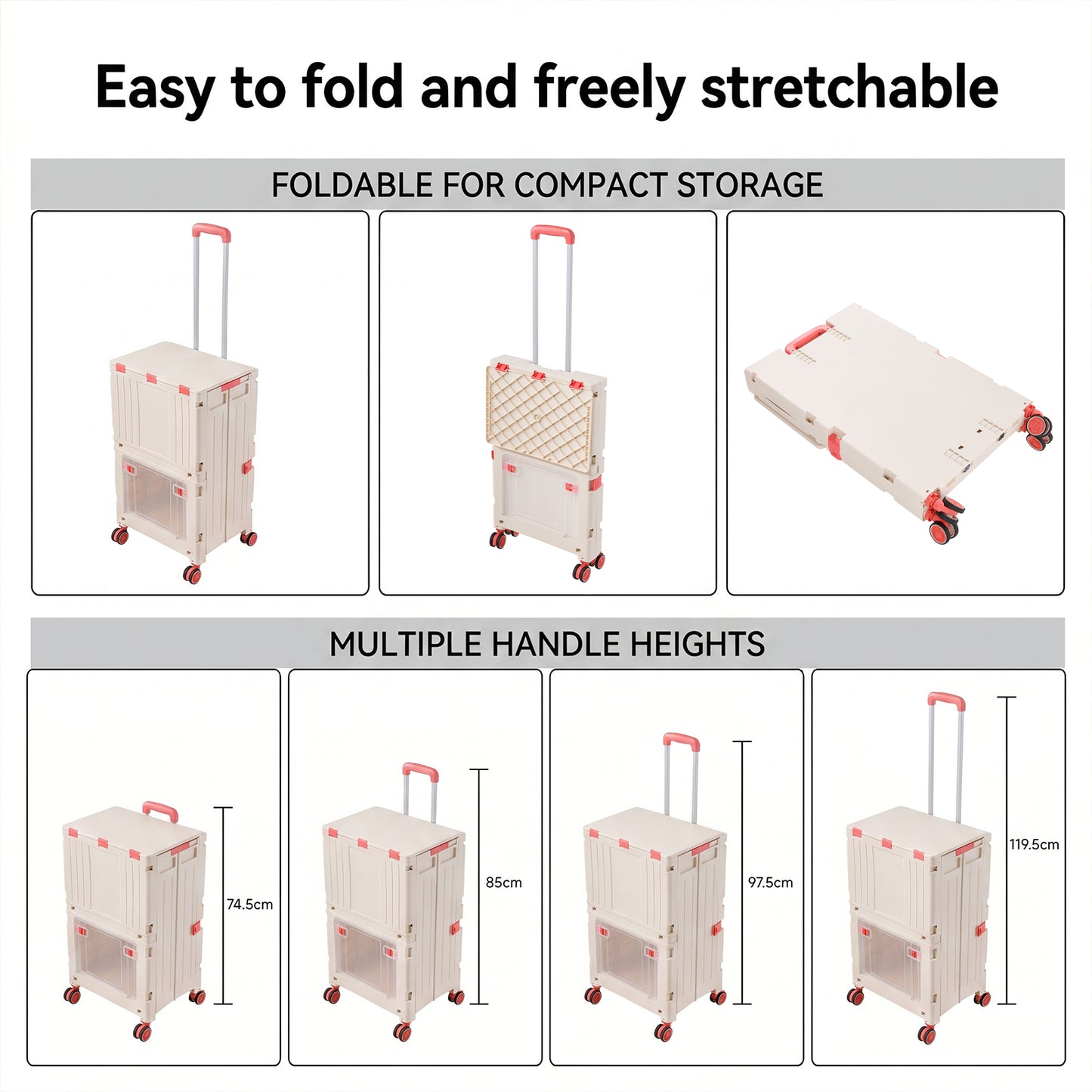 2-Tier Folding 72L Shopping Trolley Cart with Wheels