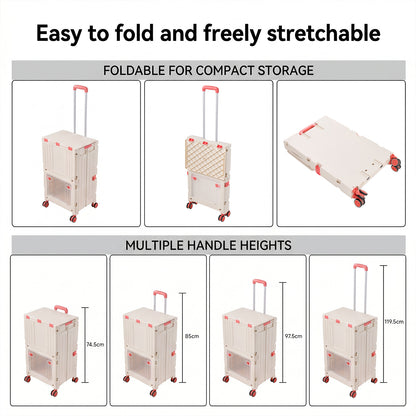 2-Tier Folding 72L Shopping Trolley Cart with Wheels