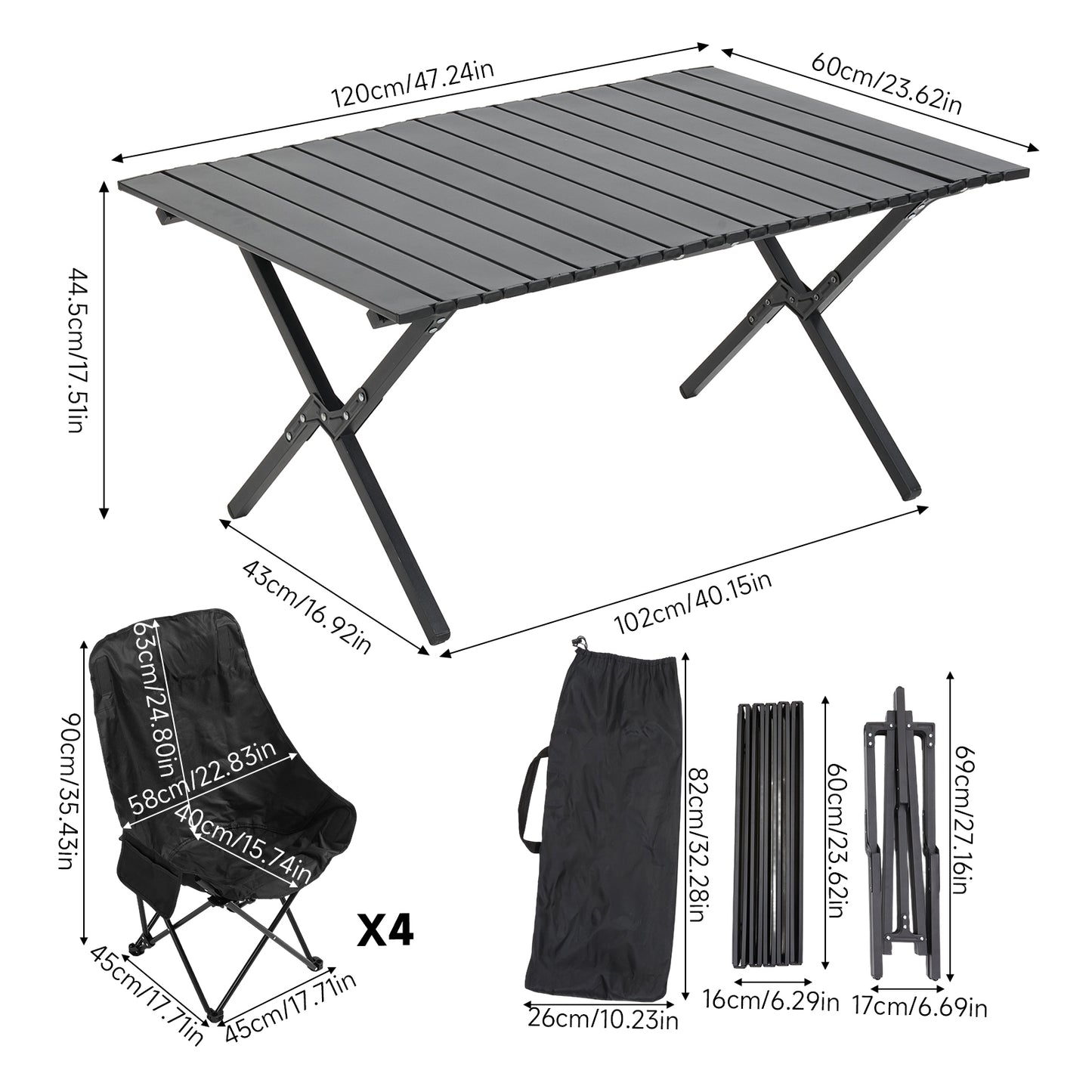 Portable Folding Camping Table with 4 Chairs
