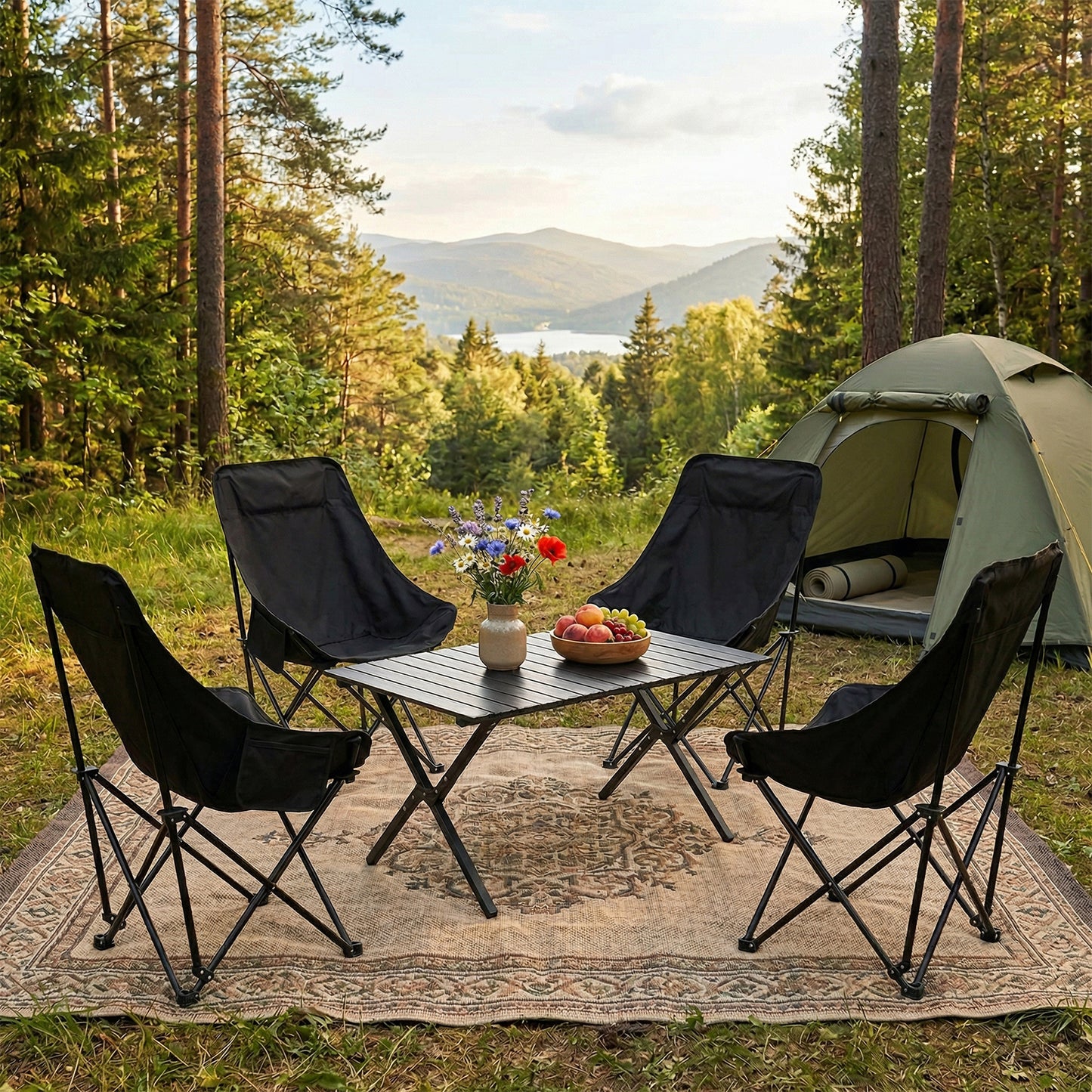 Portable Folding Camping Table with 4 Chairs