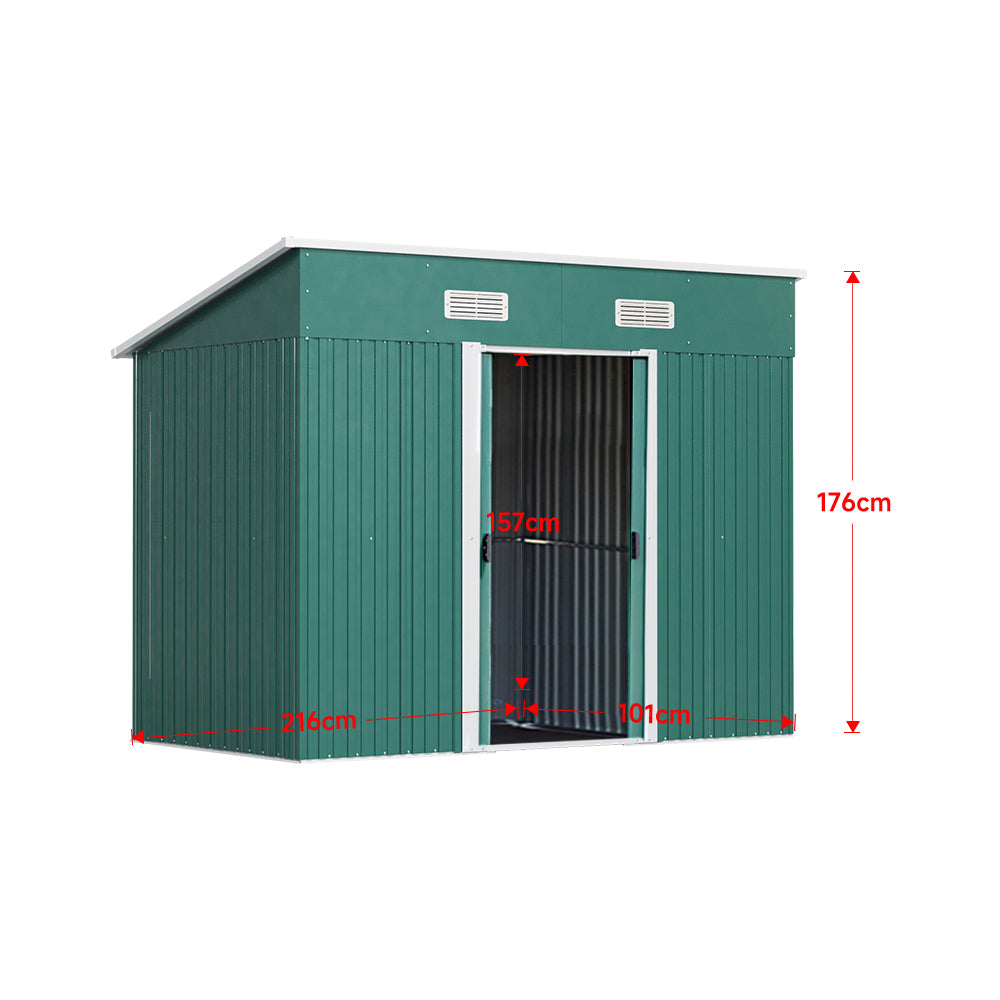 Metal Garden Storage Shed with Skillion Roof Top and Metal Base