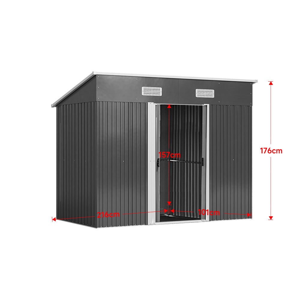Metal Garden Storage Shed with Skillion Roof Top and Metal Base