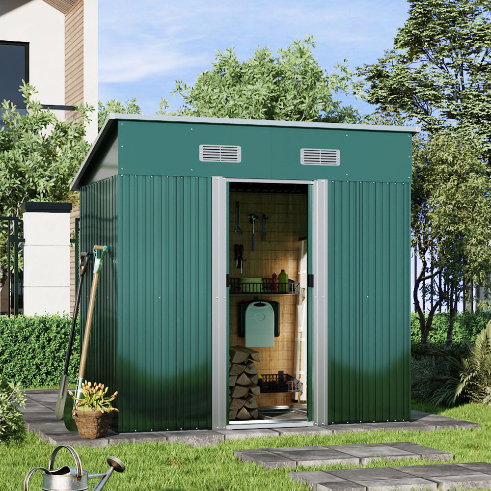 Metal Garden Storage Shed with Skillion Roof Top and Metal Base