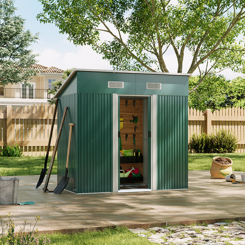 Metal Garden Storage Shed with Skillion Roof Top and Metal Base