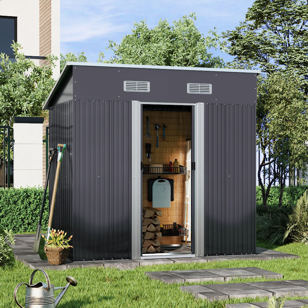 Metal Garden Storage Shed with Skillion Roof Top and Metal Base