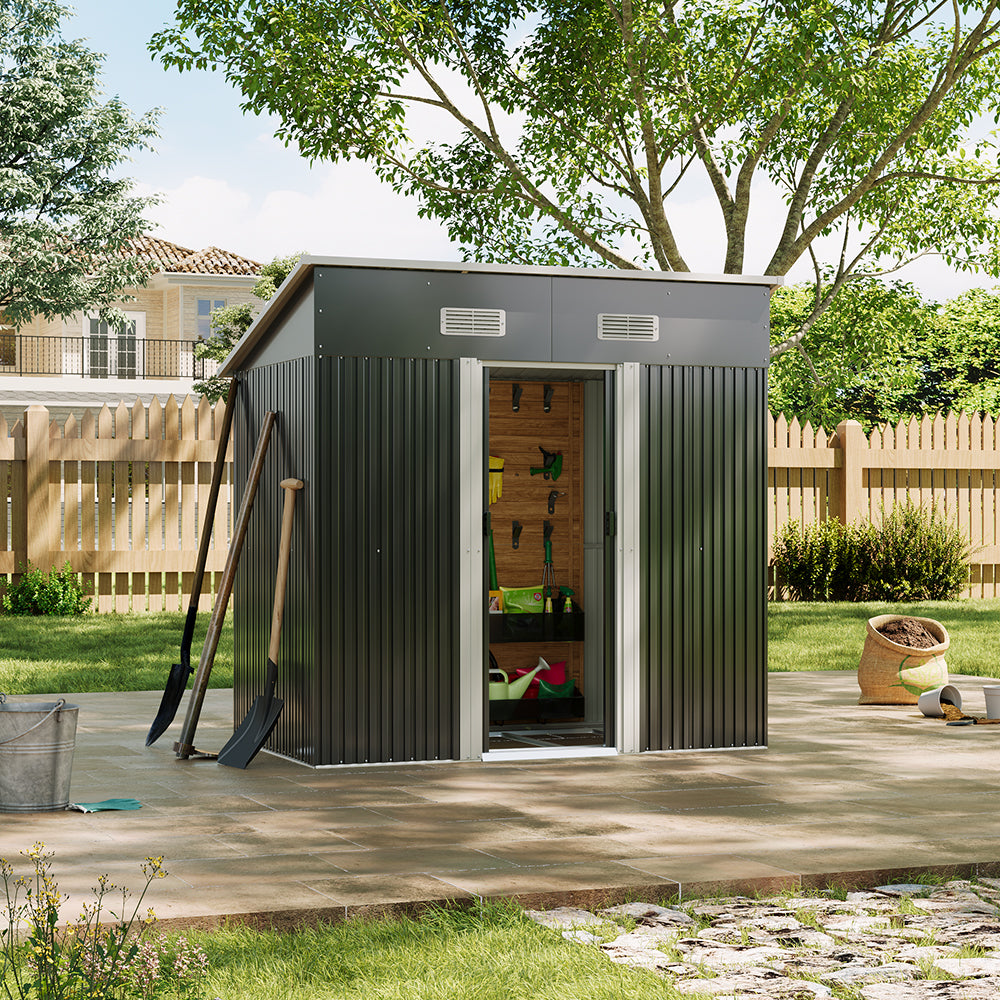 Metal Garden Storage Shed with Skillion Roof Top and Metal Base