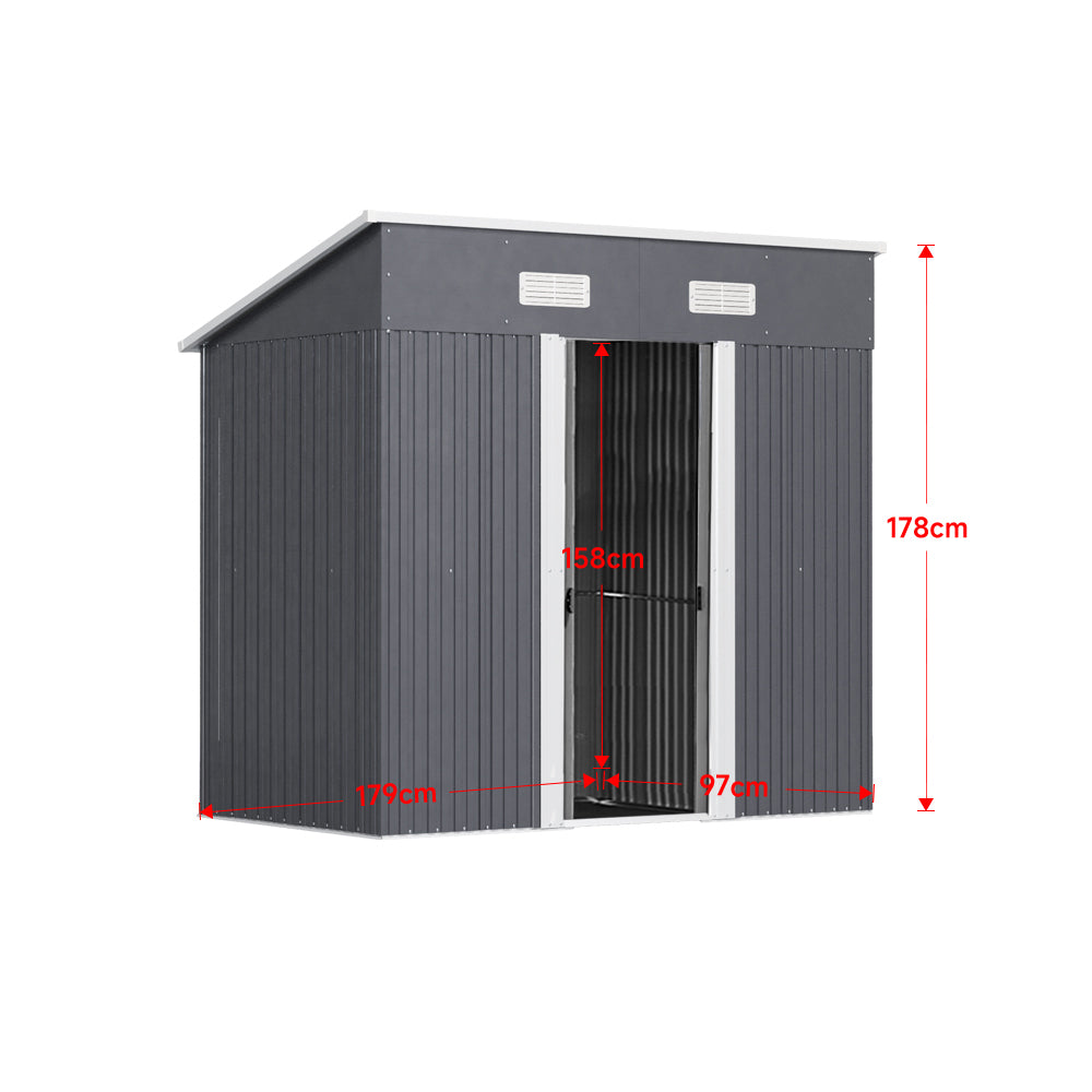 Metal Garden Storage Shed with Skillion Roof Top and Metal Base
