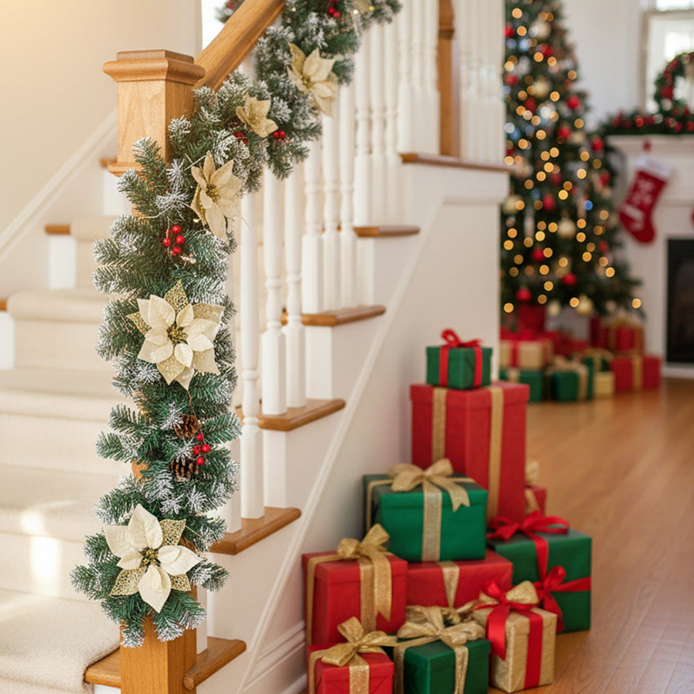 270cm Spruce Artificial Greenery Christmas Garland with 50 LED Warm White Lights