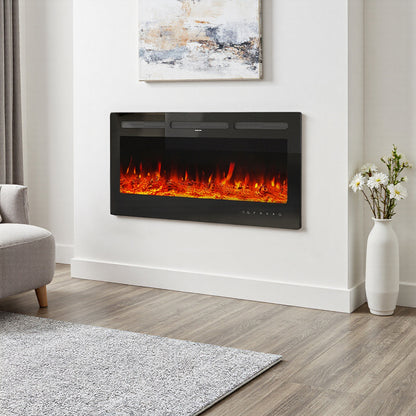 Insert/Wall Mounted Electric Fireplace Adjustable Flame with Remote