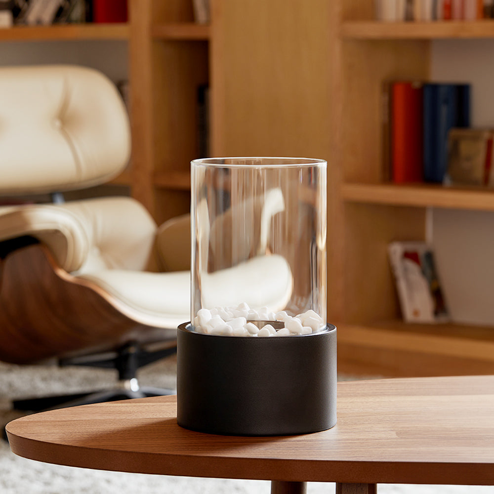 Round Freestanding Tabletop Ventless Ethanol Fireplace with Glass Screen