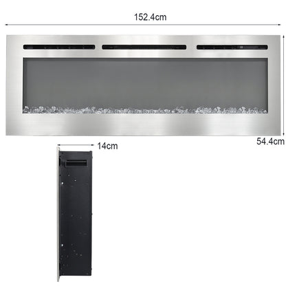 Linear Electric Fireplace Recessed in Chrome
