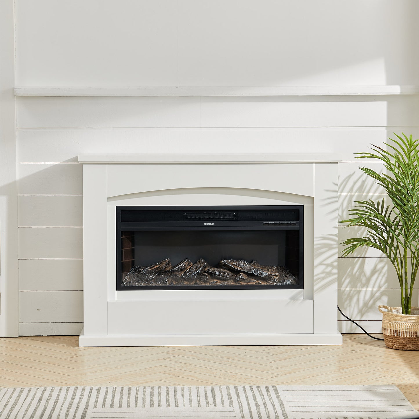 34inch Electric Fireplace with White Wooden Mantel
