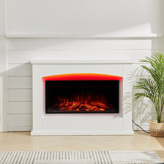 34inch Electric Fireplace with White Wooden Mantel