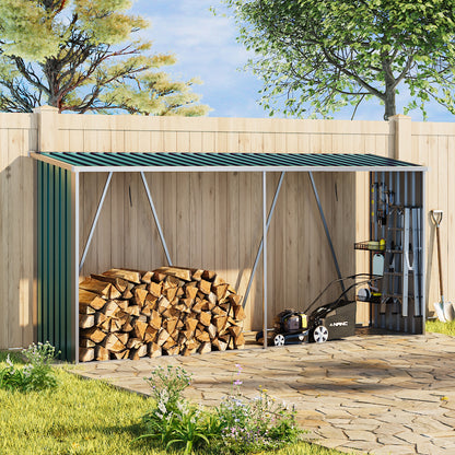 335CM Wide Zinc Steel Garden Storage Shed for Firewood Log and Tools