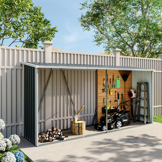 335CM Wide Zinc Steel Garden Storage Shed for Firewood Log and Tools
