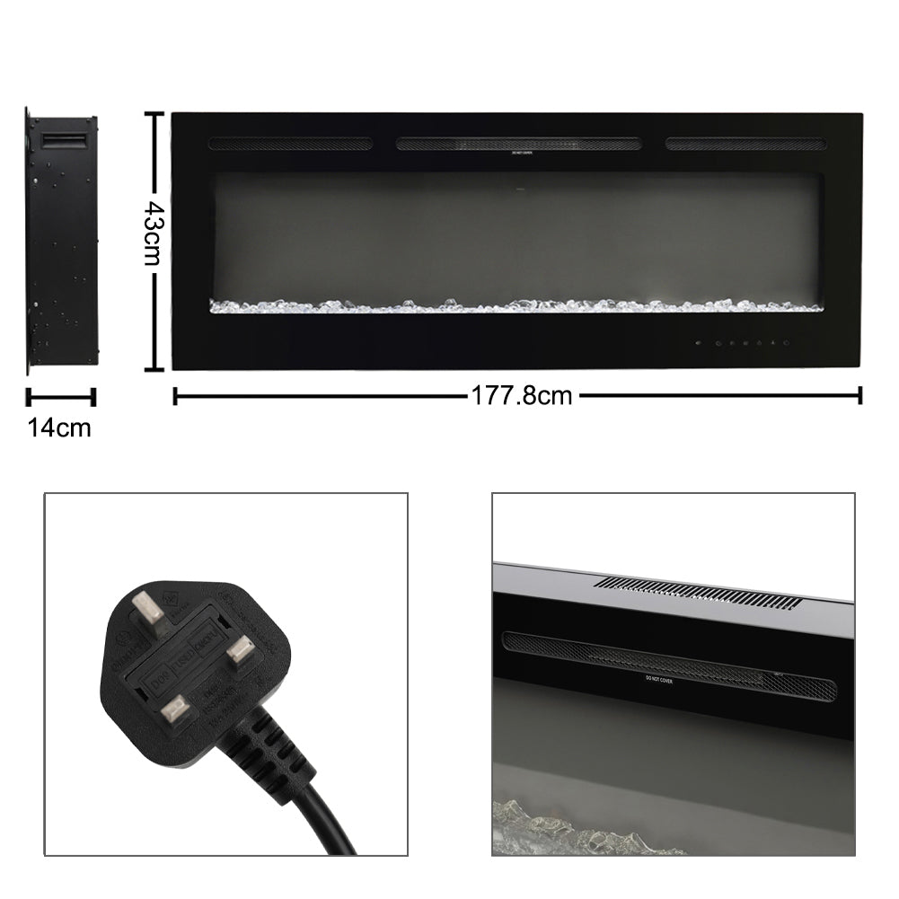 70 80 Inch Wall Mounted Insert Electric Fireplace 9 Colours Settings