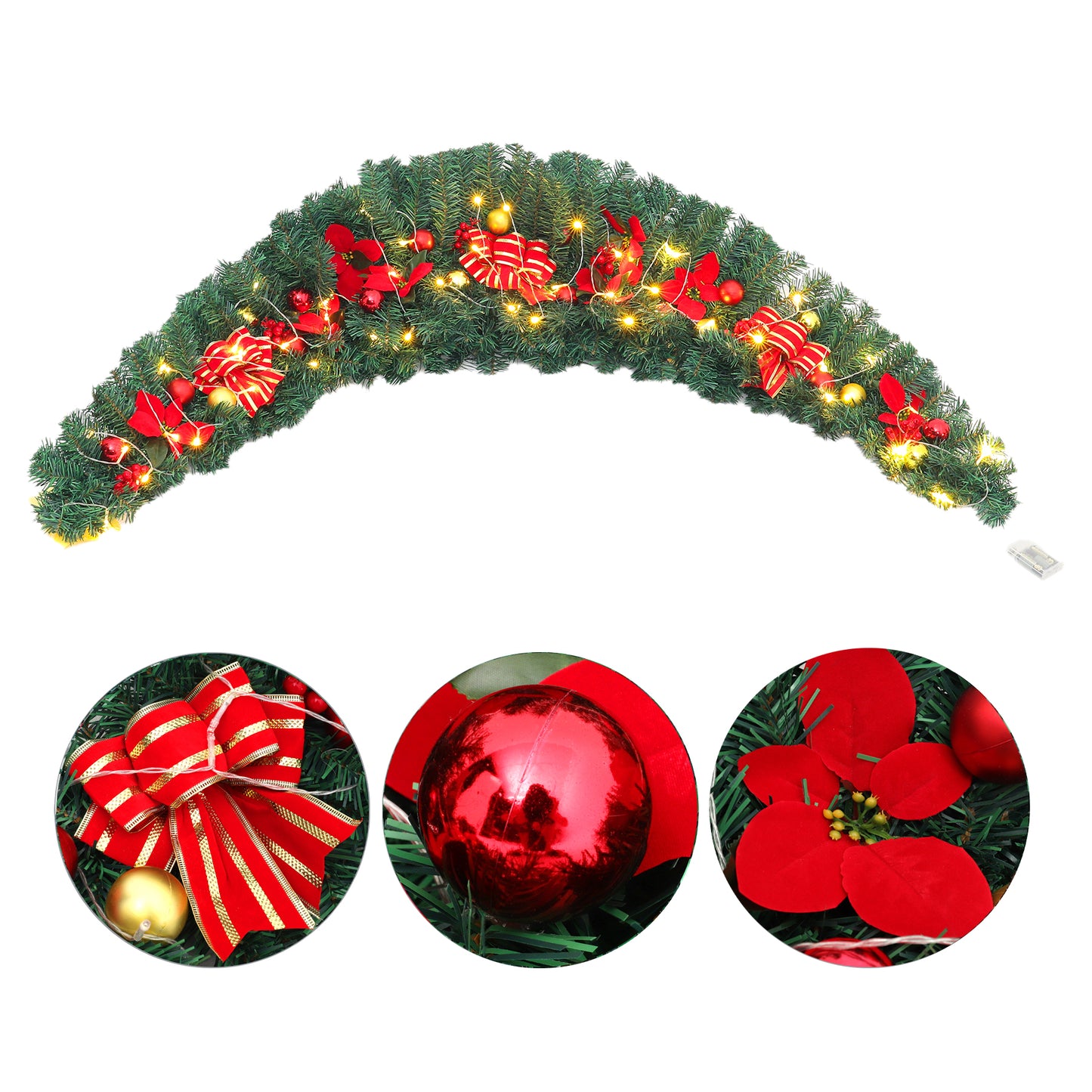 Artificial 180cm Classic Christmas Swag for Front Door Decor