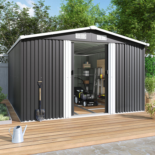 12x10 FT Metal Apex Roof Garden Tool Shed