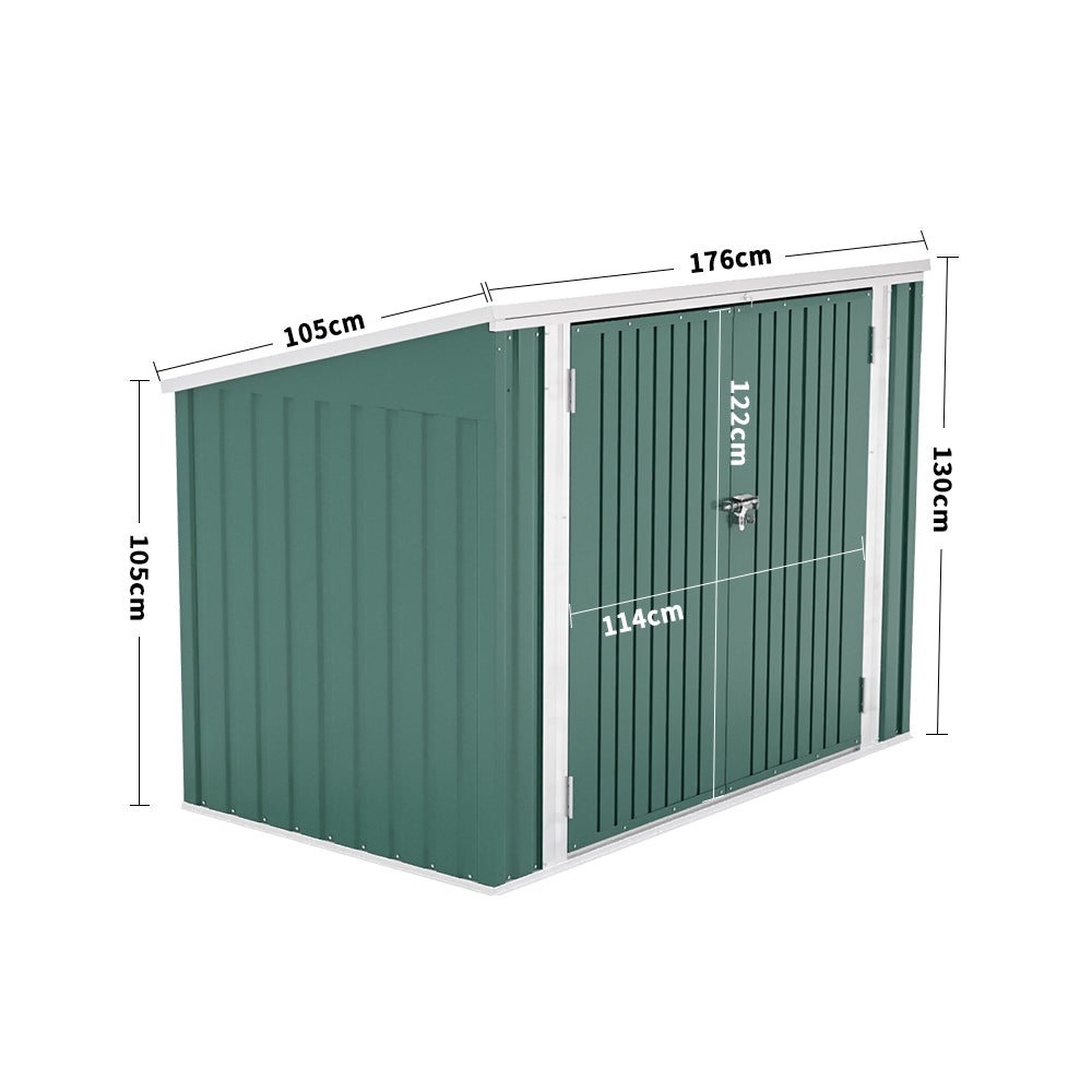 176CM Wide Metal Lockable Garden Wheelie Bin Storage Shed