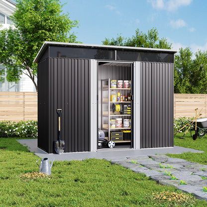 Garden Metal Storage Shed with Lockable Sliding Doors