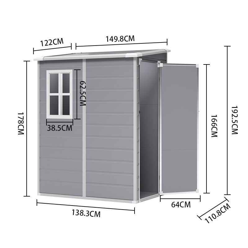 122CM Depth Plastic Lockable Garden Storage Shed with Window