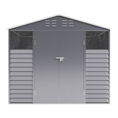 Charcoal Steel Tool Shed with Front Windows and Ventilation