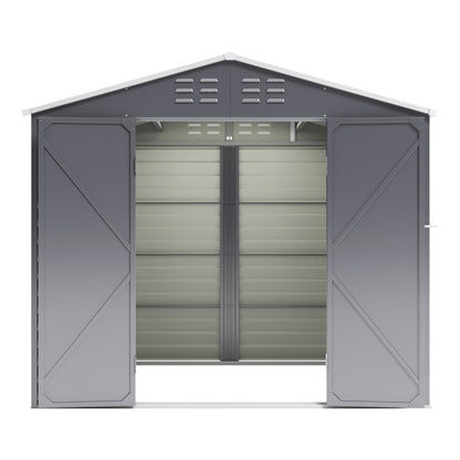 Charcoal Steel Tool Shed with Front Windows and Ventilation