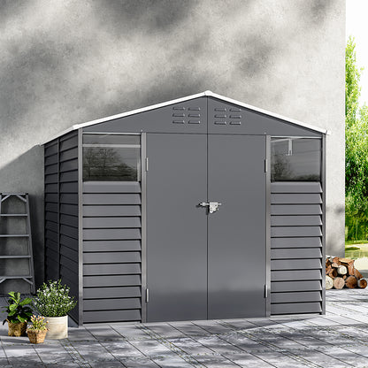 Charcoal Steel Tool Shed with Front Windows and Ventilation