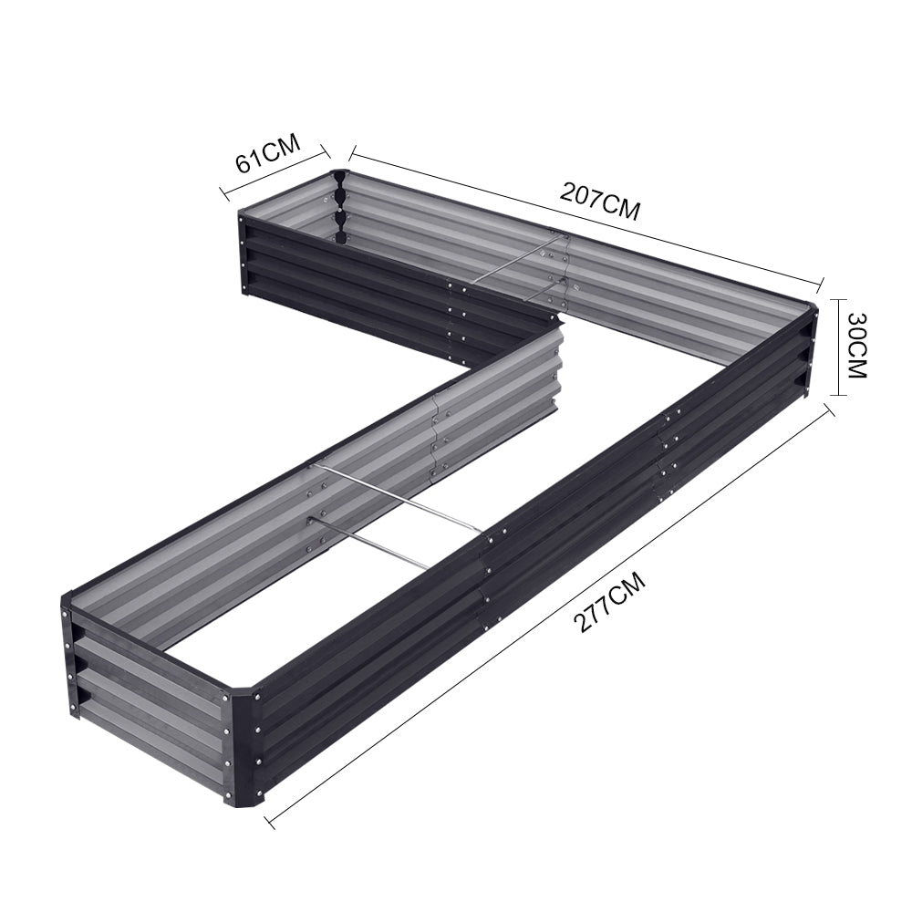 L-Shaped Galvanized Steel Raised Garden Bed Charcoal Black