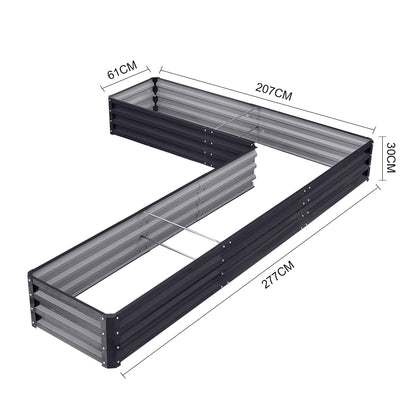 L-Shaped Galvanized Steel Raised Garden Bed Charcoal Black