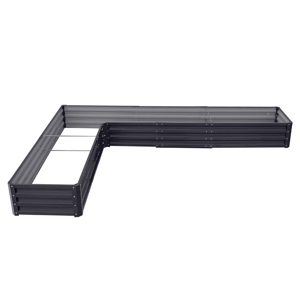 L-Shaped Galvanized Steel Raised Garden Bed Charcoal Black