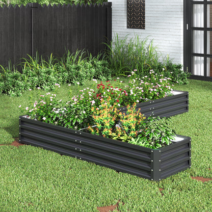 L-Shaped Galvanized Steel Raised Garden Bed Charcoal Black