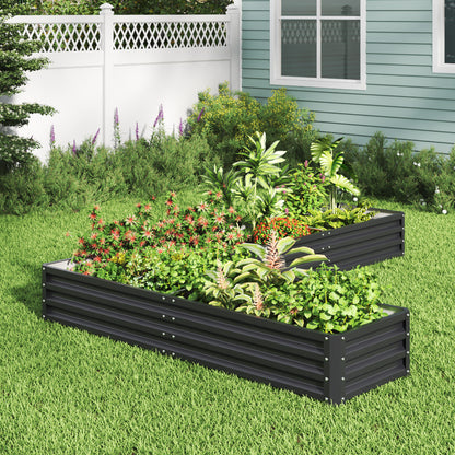L-Shaped Galvanized Steel Raised Garden Bed Charcoal Black