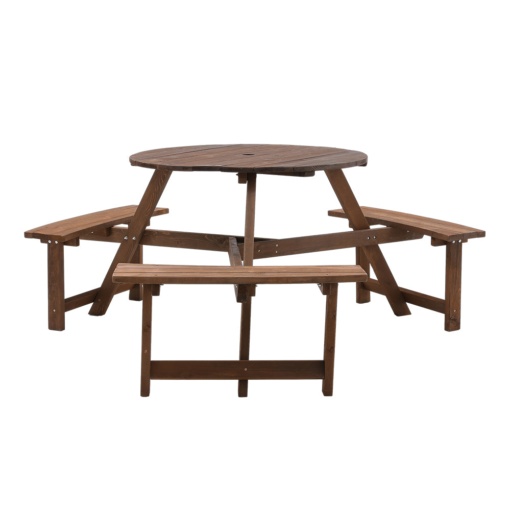 180cm W 6 Person Round Wood Picnic Table and Bench Set