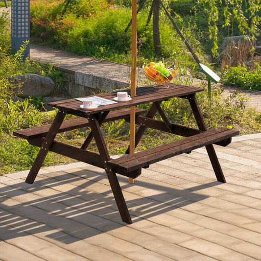 Brown Grey Solid Wood Rectangle Picnic Table and Bench Set