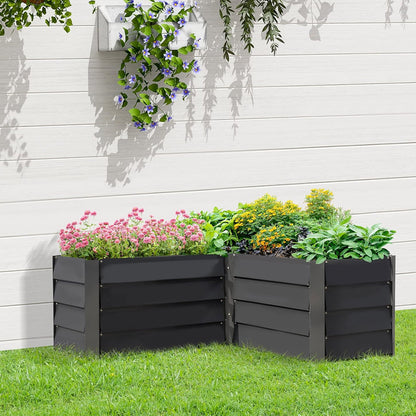 Charcoal Black Outdoor Metal L-Shaped Raised Garden Bed